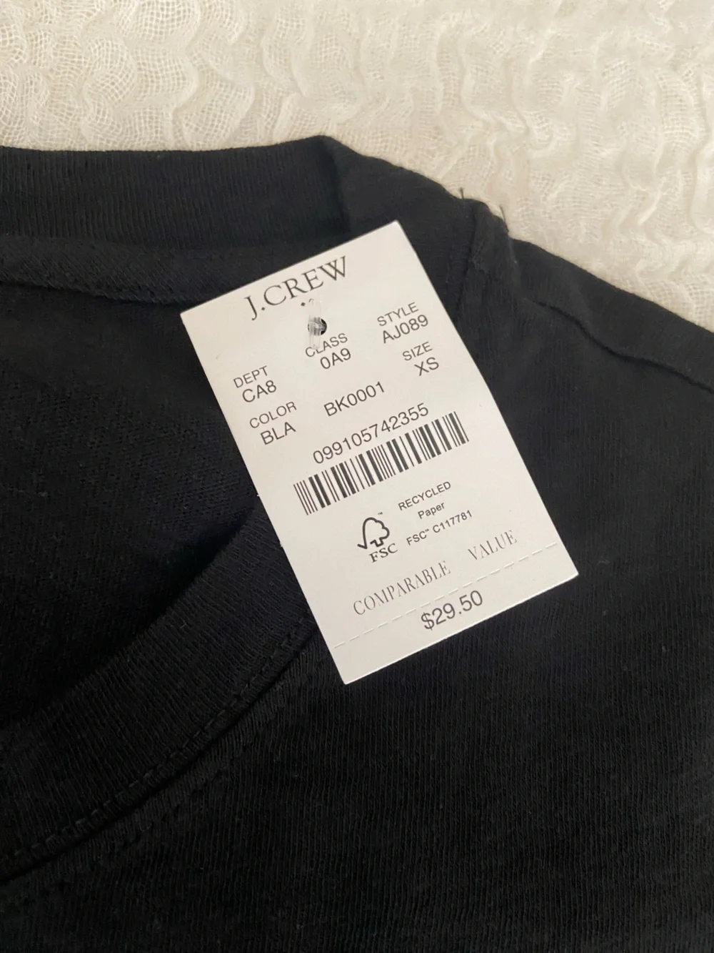 NWT J CREW BLACK GIRLFRIEND TEE SIZE XS